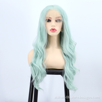 Party Curly Long Wavy Green Lace Frontal Wholesale Cheap Vendor Cosplay Synthetic Hair For Black Women Lace Front Wig